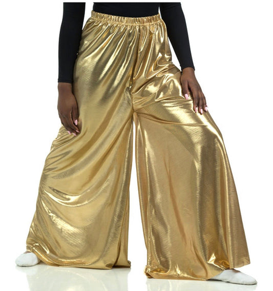 Gold-Metallic Palazzo Pants